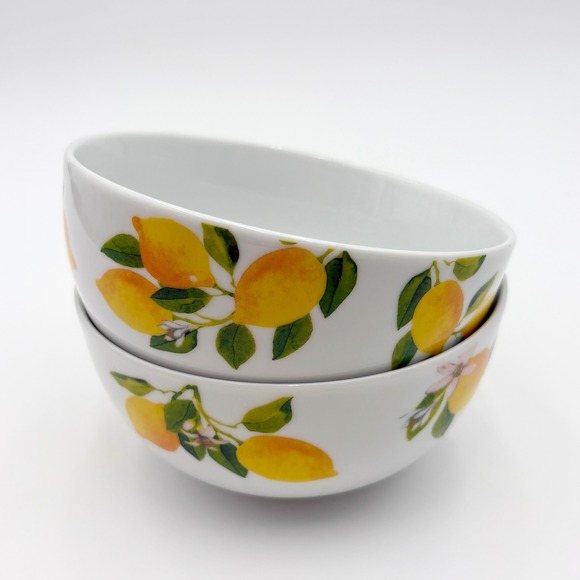 MIKASA Lemon Bowls Set of 2 White Ceramic Kitchen‎ Decor Fruit Serving Bowls - Picture 1 of 1